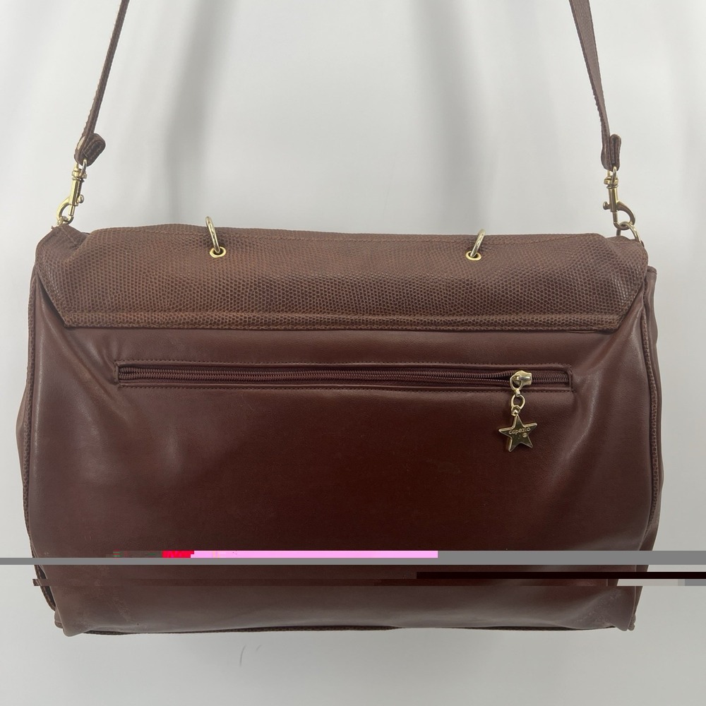 Vintage Capezio Brown Leather Bag Laptop Briefcase Snake Print Gold Tone - Picture 7 of 14